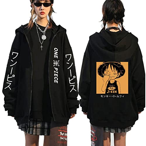 Ubeisy Herren One Piece Zippper Jacke mit Kapuze Japanischer Anime Luffy Druck Trendy Casual Fashion Hoodies,001B,L1 von Ubeisy