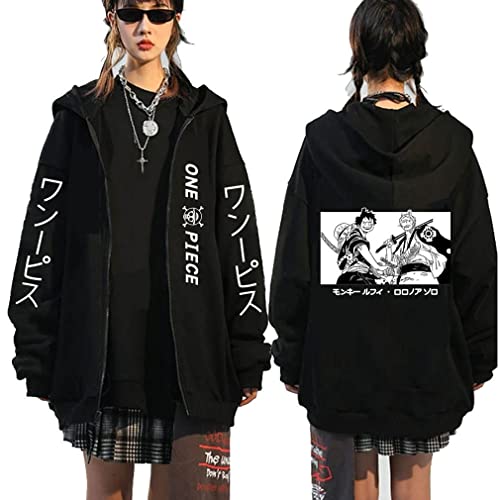 Ubeisy Herren One Piece Zippper Jacke mit Kapuze Japanischer Anime Luffy Druck Trendy Casual Fashion Hoodies,001C,XL1 von Ubeisy