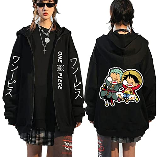 Ubeisy Herren One Piece Zippper Jacke mit Kapuze Japanischer Anime Luffy Druck Trendy Casual Fashion Hoodies,001E,XXL1 von Ubeisy