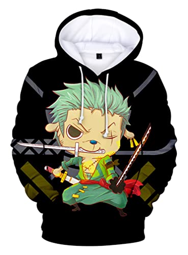 Ubeisy Jungen Anime One Piece Motiv Zorro 3D Druck Pullover Luffy Chopper Kapuzen Sweatshirt mit Kängurutasche,0876-3XL1 von Ubeisy