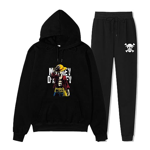 Ubeisy One Piece Anime Luffy Zoro Hoodie Jungen Anzüge Sweatshirt Hoodies Hosen Zweiteiliger Trainingsanzug Set,002black,3XL1 von Ubeisy