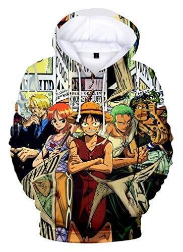 Ubeisy One Piece Jungen Kapuzenpullover mit japanischer Anime Luffy 3D Druck Trendy Casual Fashion Hoodies,5691-XS1 von Ubeisy