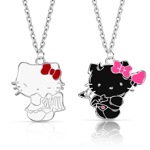 Ubephant 2pcs Hello Kitty Paar Halskette, Hello Kitty Necklace, Hello Kitty Kette, Hello Kitty AnhäNger, Sanrio SchmuckanhäNger, Kinderschmuck Paar Halskette Kreativ Geschenk füR Junge MäDchen von Ubephant