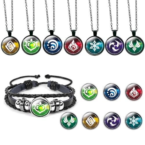 Ubephant Genshin Impact Halskette Metall, 15Pcs Genshin Impact Armband, Genshin Impact Merch Genshin Impact Schmuck Spielelement Abzeichen Armband Anime Halskette Armband Genshin Impact Geschenk von Ubephant