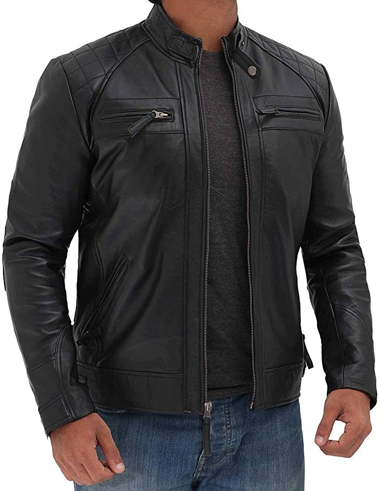 Herren Lederjacke, Echte Schwarze Biker Lederjacke Für Vintage Bandkragen Designermantel Scott | Top-Qualität Sale von Ubnlimit