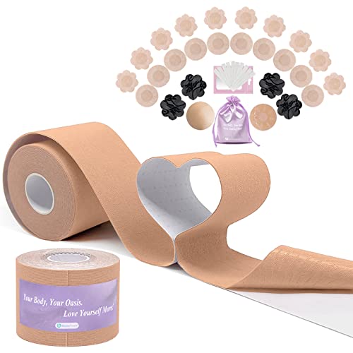 UbodyOasis Boob Tape Set - Boobytape for Breast Lift and Nipple Covers for Women - Instant Lifting Boobytape for Breast Lift Plus Size and Good Lines Boobytape - Brown - 7.5cm von UbodyOasis