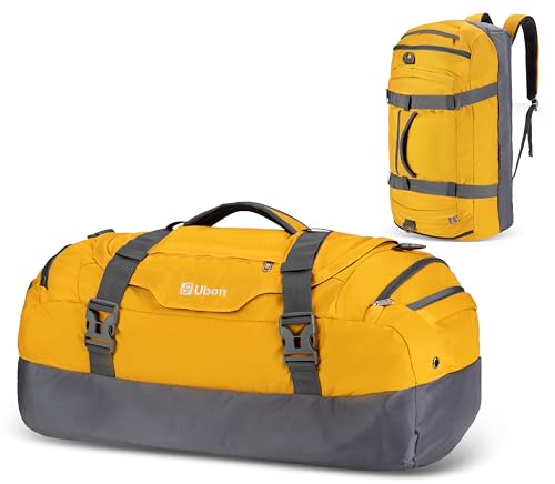 Ubon Large 65L Unisex Duffle Bag Männer und Frauen Weekender Taschen mit Laptop Storage Vented Wäscherei Schuhfach Kompression Riemen Reiseausrüstung für Wandern Camping Strand Ausflüge Gym Gelb 65L von Ubon