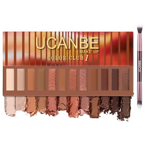 UCANBE Lidschatten Palette 12 Farben mit Pinsel - Eyeshadow Palette Matt und Schimmernde - Make Up Palette Hohe Farbwiedergabe, Wasserdicht, Langlebig (01) von Ucanbe