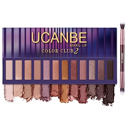 UCANBE Lidschatten Palette 12 Farben mit Pinsel - Eyeshadow Palette Matt und Schimmernde - Make Up Palette Hohe Farbwiedergabe, Wasserdicht, Langlebig (02) von Ucanbe