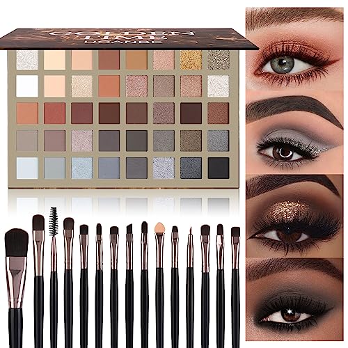 UCANBE Lidschatten Palette 40 Farben mit 15 Pinseln - Eyeshadow Palette Matt und Glitzer Wasserfest, Smokey Make Up Palette Hohe Farbwiedergabe Dauerhaft von Ucanbe