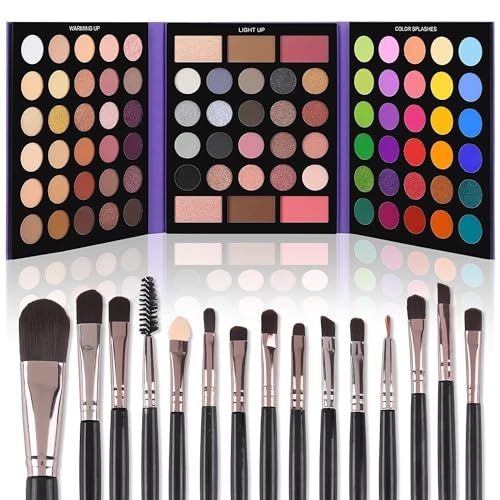 UCANBE Make Up Palette 86 Farben mit 15 Pinsel: Matte Schimmernde Lidschatten Palette Set, Highlight, Bronze-Puder, Powder Blusher, Langlebige Hohe Farbwiedergabe(02) von Ucanbe