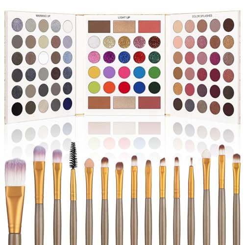 UCANBE Make Up Palette 86 Farben mit 15 Pinsel: Matte Schimmernde Lidschatten Palette Set, Highlight, Bronze-Puder, Powder Blusher, Langlebige Hohe Farbwiedergabe(03) von Ucanbe