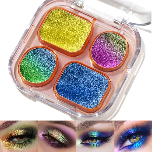 UCANBE Multichrome Chameleon Lidschatten Palette, 4 Farben Holographische Metallic Glitter Eyeshadow Palette, Hochpigmentierte Cremige Duo Chrome Lidschatten von Ucanbe
