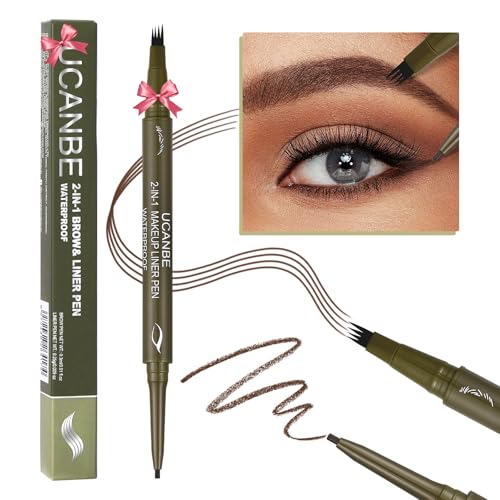 Ucanbe Augenbrauenstift, Augenbrauenstift mit doppelter Spitze mit 4 Spitzen in Gabelform und Gel-Eyeliner für Frauen, Augenbrauenstift mit Eyeliner, Hellbraun, 1 Stück von UCANBE