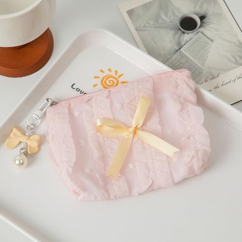 Kosmetiktasche mit niedlicher Spitze und Schleife, hohe Kapazität, Make-up-Organizer, kompakte Reise-Handtasche, Aufbewahrungstasche für Münzen, Kosmetika, Schlüssel, Toilettenartikel, rose Kosmetiktasche mit niedlicher Spitze und Schleife, hohe Kapazität, Make-up-Organizer, kompakte Reise-Handtasche, Aufbewahrungstasche für Münzen, Kosmetika, Schlüssel, Toilettenartikel, rose von Uclac