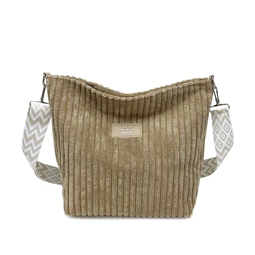 Uclac Lässige Cord-Crossbody-Tasche, große Kapazität, Pendler, Damen-Tragetasche, schlicht, modisch, einzelne Schultertaschen, khaki, 25.0*23.0*2.0 von Uclac