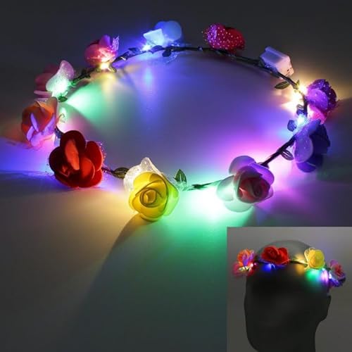LED-Blütenkranz Haarreif I Rosen-Haarkranz mit bunten LEDs I Frühlingsblüten I LED-Kranz Blumenkranz JGA & Hochzeit kaufen von Ucult