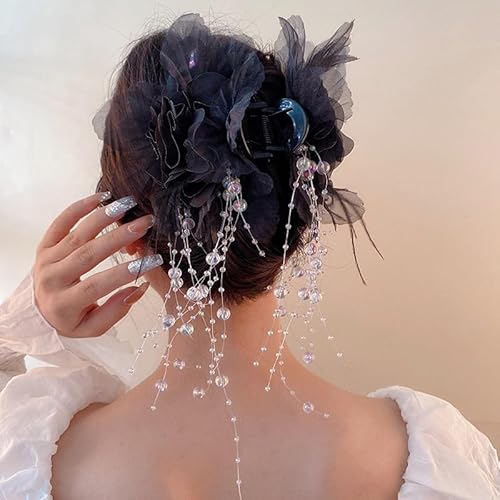 Braut Hochzeit Haarspangen Chic Strass Blume Haarspange mit Perlen Pony Mode Haarschmuck für Mädchen Pferdeschwanz von Ucuse