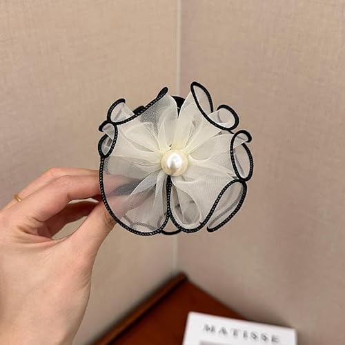 Elegante Damen-Haarklammer mit großem Netz, Blumenmuster, Perlen, mit fortschrittlicher Hai-Clip-Funktion, perfekt für Geschenke und besondere Anlässe von Ucuse