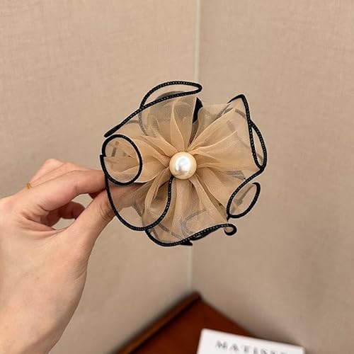 Elegante Damen-Haarklammer mit großem Netz, Blumenmuster, Perlen, mit fortschrittlicher Hai-Clip-Funktion, perfekt für Geschenke und besondere Anlässe von Ucuse