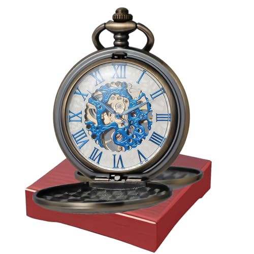 Mechanische Skelett-Taschenuhr im Vintage-Stil mit römischen Ziffern – Handaufzug Unisex-Design & Holz-Geschenkbox für Männer und Frauen, Bronze Mechanische Skelett-Taschenuhr im Vintage-Stil mit römischen Ziffern – Handaufzug Unisex-Design & Holz-Geschenkbox für Männer und Frauen, Bronze von Udaney