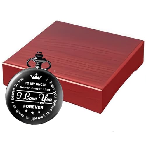Udaney to My Uncle Taschenuhr Schwarze Uhr Geschenke für Onkel von Neffe Nichte, B. Schwarze und rote Box, Classic von Udaney