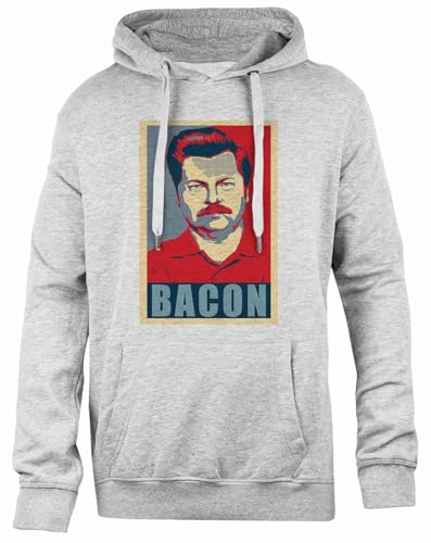 Udaytee Ron Swanson Bacon Simple-Fit Hoodie Graues Unisex-Sweatshirt von Udaytee