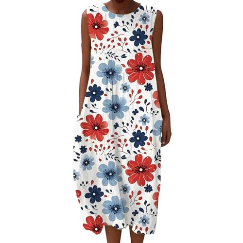 Boho Musselin Sommerkleid Damen Leinenkleid Ärmellos Vintage Blumenkleid mit Taschen Rundhals Tunika Freizeitkleid Baumwolle Luftig Strandkleid Knielang übergröße A-Linien Kleid Falten Leinen Kleids von Udbeksid