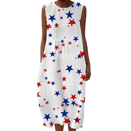 Boho Musselin Sommerkleid Damen Leinenkleid Ärmellos Vintage Blumenkleid mit Taschen Rundhals Tunika Freizeitkleid Baumwolle Luftig Strandkleid Knielang übergröße A-Linien Kleid Falten Leinen Kleids von Udbeksid