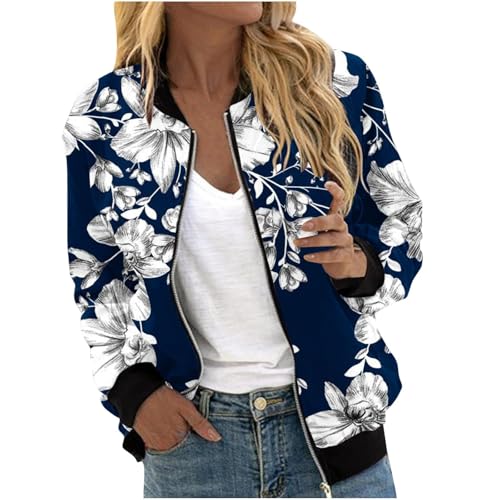 Bomberjacke Damen Frühlingsjacke Blumenmuster Leichte Sommerjacke Sommer Reißverschluss Kurz Pilotenjacke Blouson Jacke Dünne Langarm Übergangsjacke College Jacket Fliegerjacke Damenjacke Sportjacke von Udbeksid