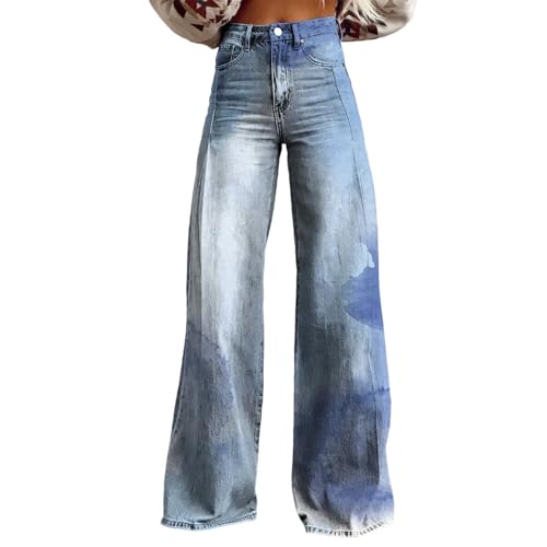 Bunt Jeans Damen High Waist Weite Hose Schlaghose 70er Jahre Schlagjeans Blumenmuster Bootcut Cordhose Karierte Vintage Streetwear Baggy Stretch Denim Pants Freizeit Retro Jeanshose Lang Freizeithose von Udbeksid