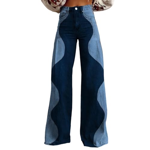 Bunt Jeans Damen High Waist Weite Hose Schlaghose 70er Jahre Schlagjeans Blumenmuster Bootcut Cordhose Karierte Vintage Streetwear Baggy Stretch Denim Pants Freizeit Retro Jeanshose Lang Freizeithose von Udbeksid