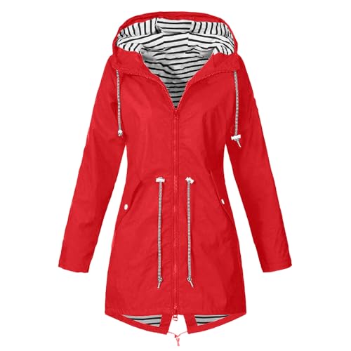 Damen Regenjacke Wasserdichte Übergangsjacke Lang Atmungsaktiv Leicht Outdoor Windbreaker Sommerjacke Mit Kapuze Dünner Regenmantel Fahrradjacke Funktionsjacke Große Größen Bequeme Softshelljacke von Udbeksid