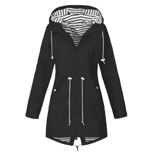 Damen Regenjacke Wasserdichte Übergangsjacke Lang Atmungsaktiv Leicht Outdoor Windbreaker Sommerjacke Mit Kapuze Dünner Regenmantel Fahrradjacke Funktionsjacke Große Größen Bequeme Softshelljacke von Udbeksid