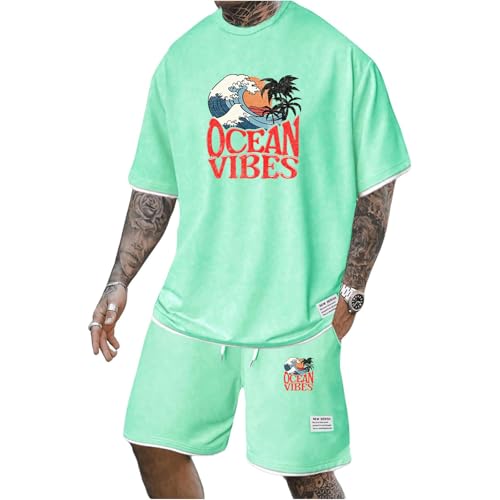 Herren 2 Teiler Sommer Outfit mit Kokosnuss DruckLustig Trainingsanzug Jogginganzug T-Shirt und Shorts Set mit Kordelzug Sommerkleidung Y2k Streetwear Sportanzug Freizeitanzug Tracksuit Männer von Udbeksid