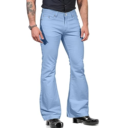 Herren Schlaghose Mit Ausgestelltem Bein Vintage Punk Geradem Bein Denim Jeans Schlaghose Mit Tasche Relaxed Stretch Bell Bottom Fit hip hop Felsen Hose Retro Straße von Udbeksid
