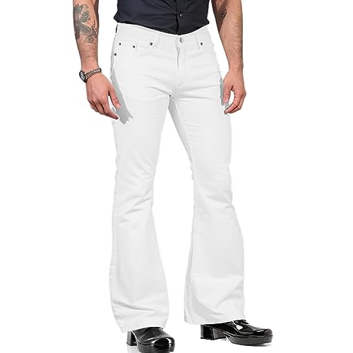 Herren Schlaghose Mit Ausgestelltem Bein Vintage Punk Geradem Bein Denim Jeans Schlaghose Mit Tasche Relaxed Stretch Bell Bottom Fit hip hop Felsen Hose Retro Straße von Udbeksid