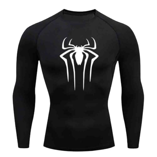 Herren Spider Print Kompressionsshirt, schnell trocknendes T-Shirt Lange Ärmel, Gym Lauftrikot, atmungsaktiv Kurzarm, Frühling, Sommer Bodybuilding-T-Shirts für Herren, Top, modisch, Workout, Muskeln von Udbeksid
