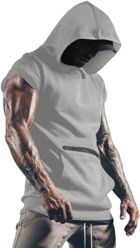 Herren Tank Top mit Kapuze Ärmelloser Muskelshirt Workout Sport Fitness Hoodie Sommer Gym Bodybuilding Shirt Tanktop Schwarz Leicht Trägershirt Unterhemden mit Handytaschen von Udbeksid
