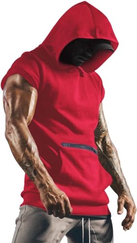 Herren Tank Top mit Kapuze Ärmelloser Muskelshirt Workout Sport Fitness Hoodie Sommer Gym Bodybuilding Shirt Tanktop Schwarz Leicht Trägershirt Unterhemden mit Handytaschen von Udbeksid