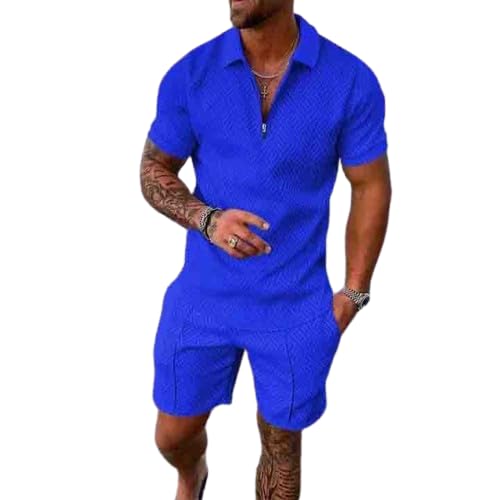 Herren Trainingsanzug Set Lässig Sportanzug Casual T Shirts Und Kurze Hose Jogginganzug Herren Set Baggy Freizeitanzug 2 Teiliges Bedruckter Polo Hemd Set Strand zweiteiliges Set von Udbeksid