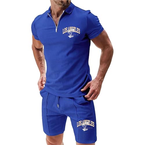 Herren Trainingsanzug Sommer Sportanzug 2 Teiliges Business Polo Hemd Set Kurzarm T-Shirts Kurze Hose Freizeitanzug Jogginganzug Bequeme Outfit Oversize Kurz T-Shirt + Short Schlafanzug Loungewear von Udbeksid