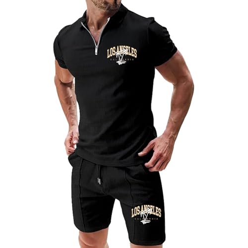 Herren Trainingsanzug Sommer Sportanzug 2 Teiliges Business Polo Hemd Set Kurzarm T-Shirts Kurze Hose Freizeitanzug Jogginganzug Bequeme Outfit Oversize Kurz T-Shirt + Short Schlafanzug Loungewear von Udbeksid