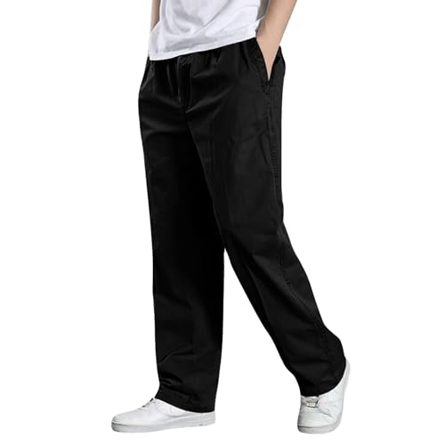 Hosen Herren Sommer Baumwolle Hose Baggy Freizeithose Leichte Sommerhose Dünner Stoffhose 2024 Einfarbige Mode Herrenhosen mit Gummizug Bequeme Strandhose Oversized Outdoor Pants Casual Cargohose von Udbeksid