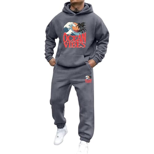 Jogginganzug Für Herren Damen 2025 Y2K Hooded Tops+Hose Tracksuit Buchstaben Druck Lose Hoodies Und Jogginghosen Hip Hop Unisex Pullover Sporthosen Anzug Zweiteiliger Jogginganzug mit Pullover von Udbeksid