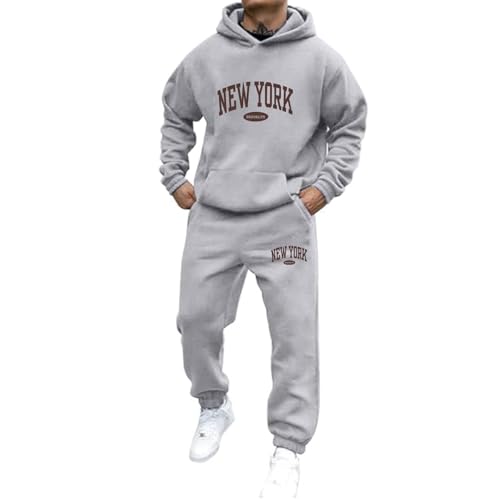 Jogginganzug Herren Trainingsanzug 2 Teilig Set Hoodie und Jogginghose Tracksuit mit Aufdruck Streetwear Freizeit Outfit Freizeitanzug Oversized Kapuzenpullover 2025 Y2K Hooded Tops+Hose Sportanzug von Udbeksid