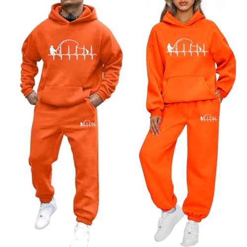Jogginganzug Unisex Paare 2 teiliges Kapuzenpullover Y2K Hoodie+Joggerhose 2025 Angeln herzförmige Kurve Print Valentinstag Lose Sweatshirt Streetwear Trainingsanzug Freizeitanzug Zweiteiliger von Udbeksid