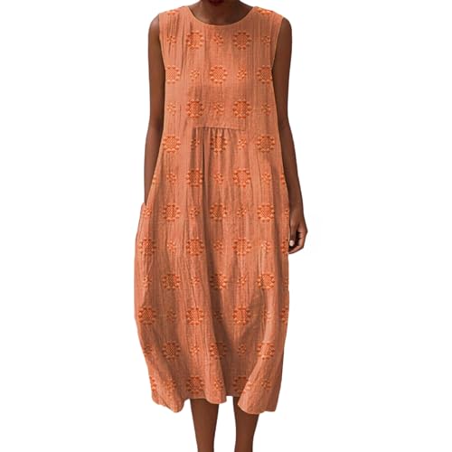 Leinenkleider Damen Sommerkleid Baumwolle Luftige Sommerkleider Lang Leinenkleid Ärmellos Sommer Locker Musselin Kleid Midi Strandkleid Leinen 2025 Vintage Blumendruck Freizeitkleid Baumwollkleid von Udbeksid