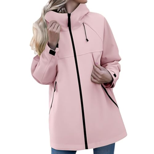 Regenjacke Damen Lang Wasserdicht Atmungsaktiv Dünne Windbreaker Übergangsjacke Leichte Outdoorjacke Sommerjacke Packbare Fahrradjacke Regenmantel mit Kapuze Regenkleidung Trenchcoat Sport Jacke von Udbeksid