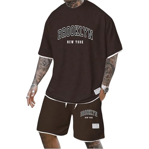 T-Shirt und Shorts Set Herren Baumwolle 2 Teiliges Sommer Outfit Trainingsanzug Kurzarm Casual Jogginganzug Freizeitanzug Y2K Tracksuit Zweiteiler Rundhal Sportanzug Shirts Kurze Hose Sportbekleidung von Udbeksid
